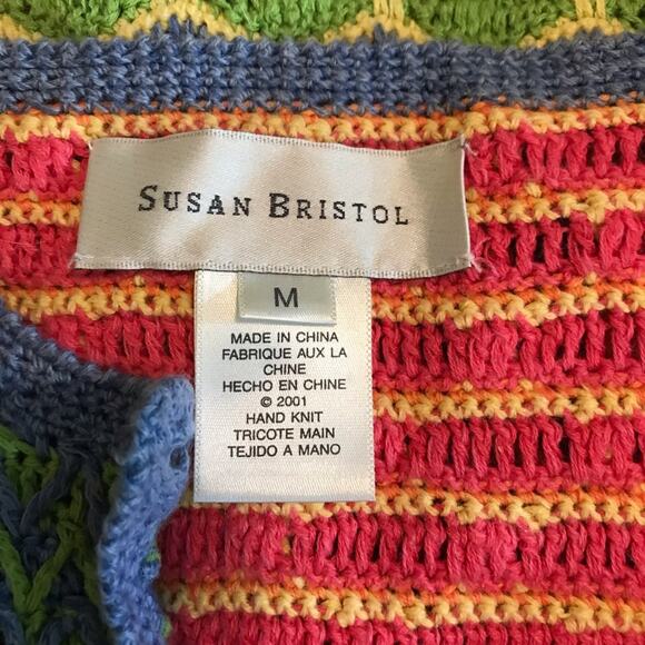 Susan Bristol Y2K 2000s Vintage Crochet patchwork Grandma cardigan sweater M - Picture 10 of 10